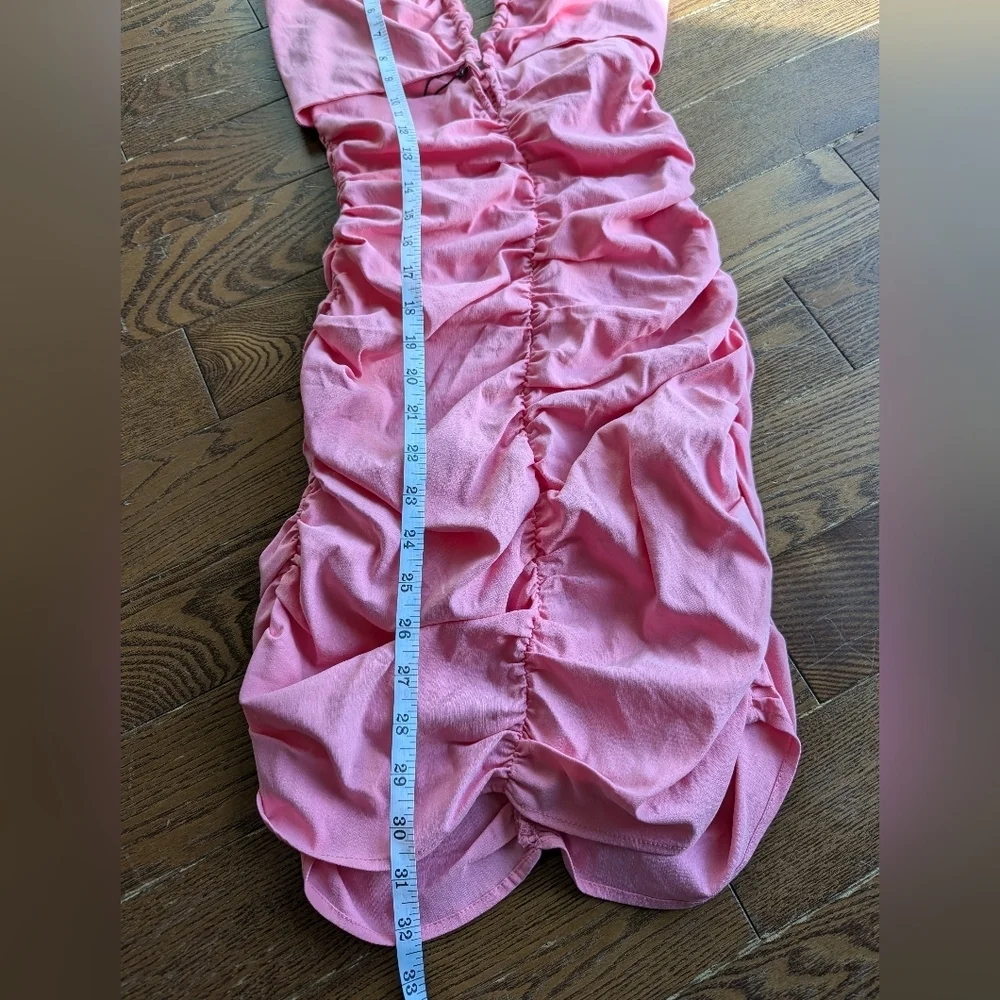 Zara Barbie Pink Cut-out Rushed Halter Mini Dress Womens Size S Cocktail Evening - Picture 10 of 13